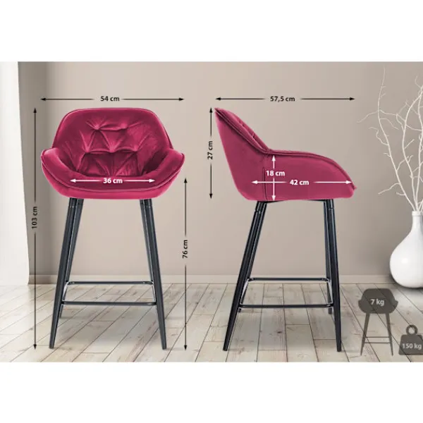 BellaFurn Stolar>Uppsättning av 2 sammet barstolar - Uppdaterad säte - Modern design och komfort