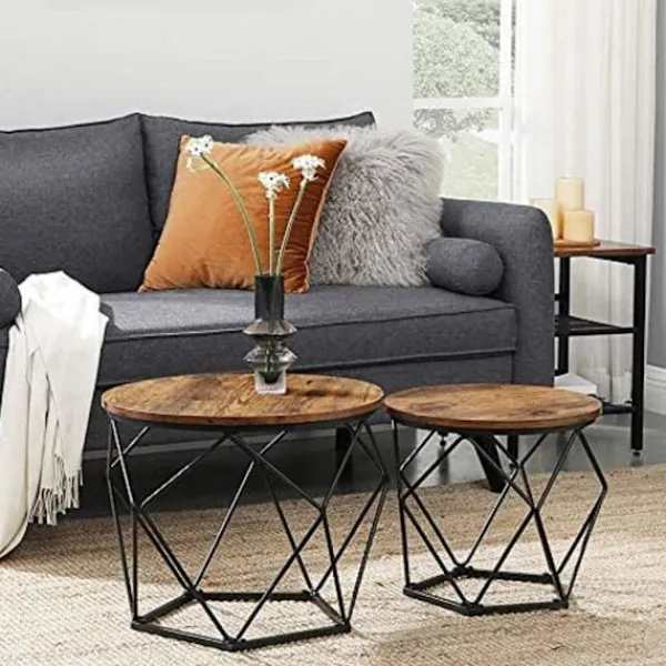 Valora Småbord>Rustika Bruna Soffbord Set om 2 med Stålram | Loft-stil