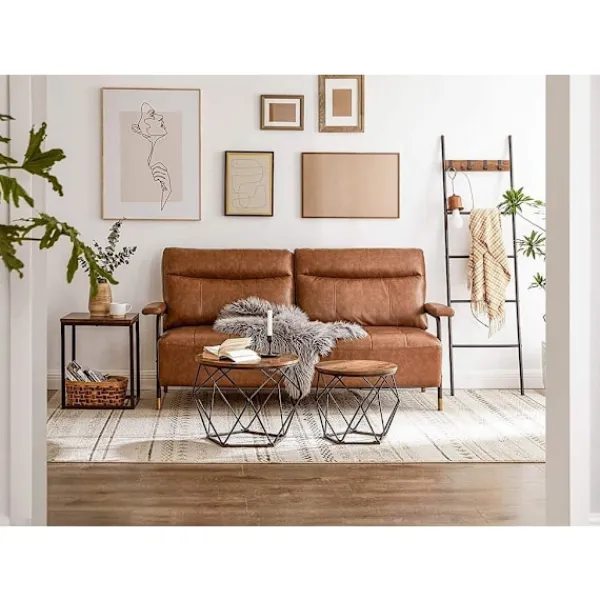 Valora Småbord>Rustika Bruna Soffbord Set om 2 med Stålram | Loft-stil