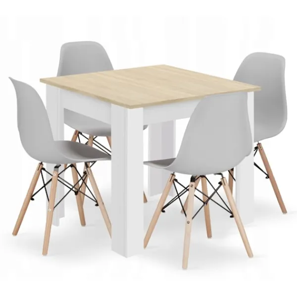 Valora Matgrupper>SET MED KVADRATISKT BORD 80X80 Sonoma Ek + 4 Osaka Stolar Grå x4