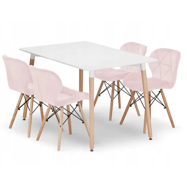 Valora Matgrupper>YURO Rektangulärt Bord 120x80 Vitt + 4 WAKO Rosa Stolar