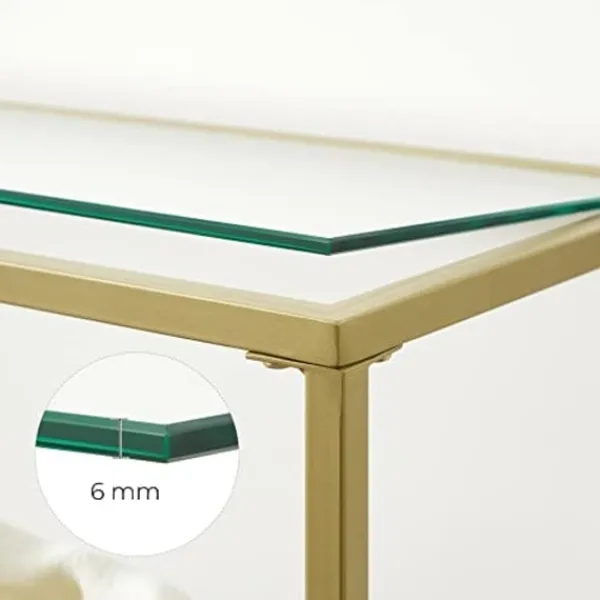 Pavil Småbord>VASAGLE konsolbord, soffbord med 3 hyllor, hylla i härdat glas, guldfärg