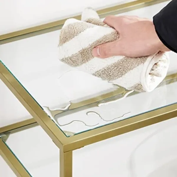 Pavil Småbord>VASAGLE konsolbord, soffbord med 3 hyllor, hylla i härdat glas, guldfärg