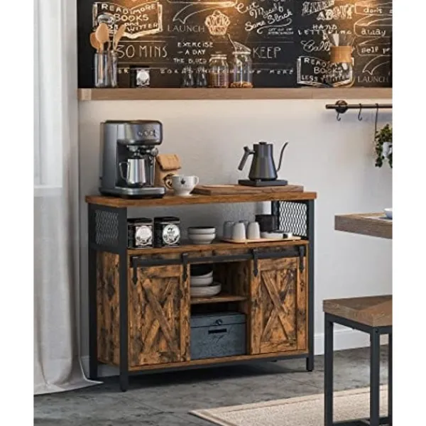 Pavil Sideboards>VASAGLE matskänk, köksskåp, förvaringsskåp, buffébord, rustik brun och svart