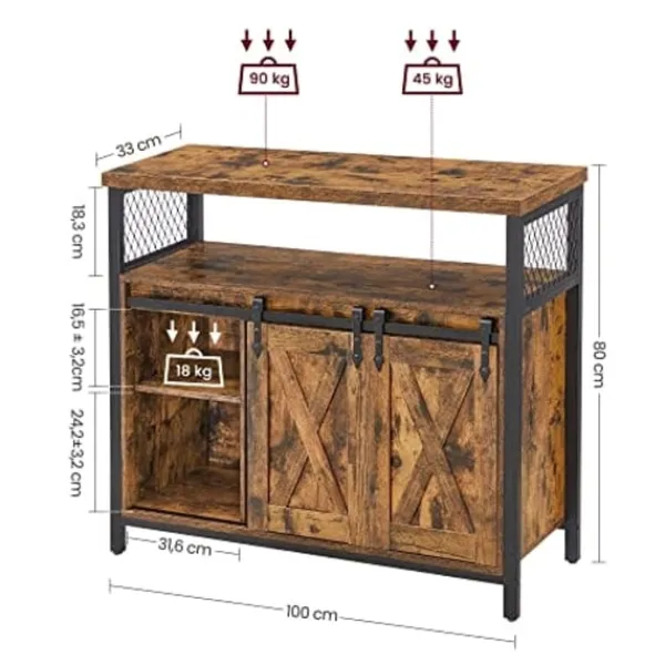 Pavil Sideboards>VASAGLE matskänk, köksskåp, förvaringsskåp, buffébord, rustik brun och svart