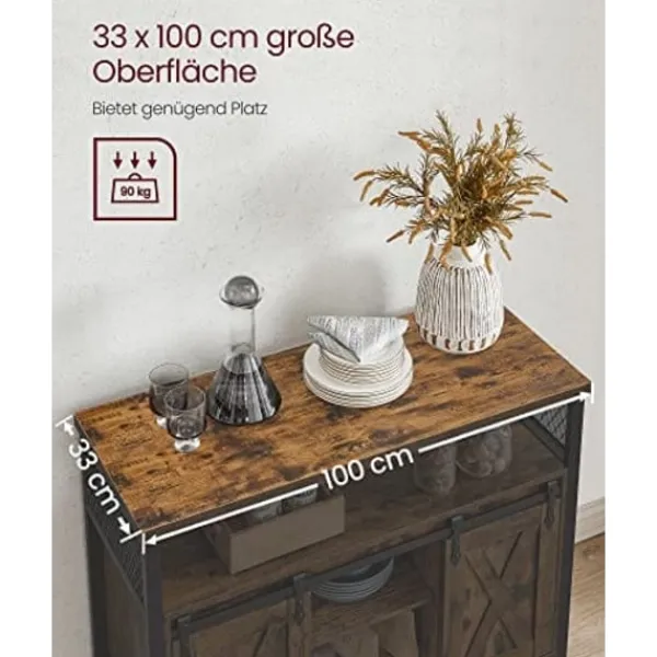 Pavil Sideboards>VASAGLE matskänk, köksskåp, förvaringsskåp, buffébord, rustik brun och svart