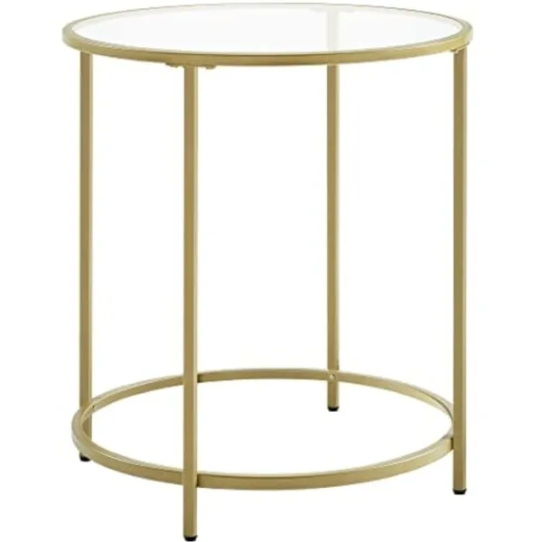 Pavil Småbord>Vasagle rund sidobord, härdat glasändbord med gyllene metallram, litet soffbord, guld