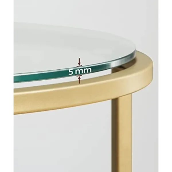 Pavil Småbord>Vasagle rund sidobord, härdat glasändbord med gyllene metallram, litet soffbord, guld