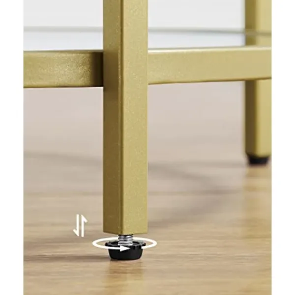 Pavil Småbord>Vasagle rund sidobord, härdat glasändbord med gyllene metallram, litet soffbord, guld