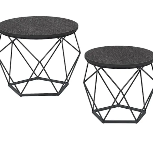 Pavil Småbord>Vasagle runda soffbord, uppsättning av två sidobord, modern stil, svart