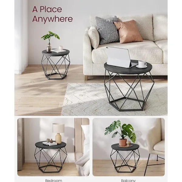Pavil Småbord>Vasagle runda soffbord, uppsättning av två sidobord, modern stil, svart