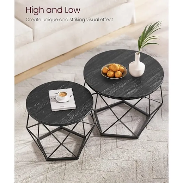 Pavil Småbord>Vasagle runda soffbord, uppsättning av två sidobord, modern stil, svart