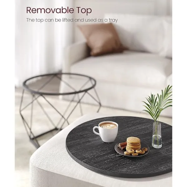 Pavil Småbord>Vasagle runda soffbord, uppsättning av två sidobord, modern stil, svart