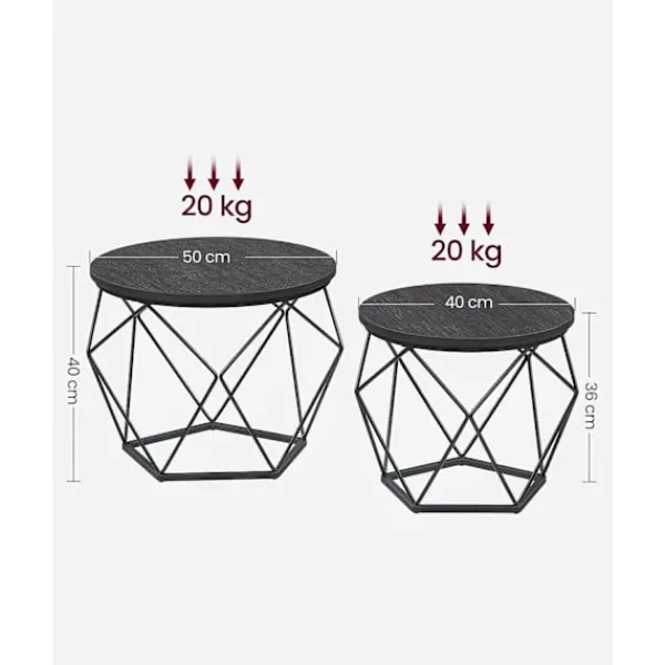 Pavil Småbord>Vasagle runda soffbord, uppsättning av två sidobord, modern stil, svart