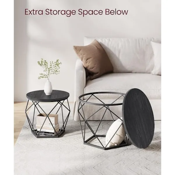 Pavil Småbord>Vasagle runda soffbord, uppsättning av två sidobord, modern stil, svart