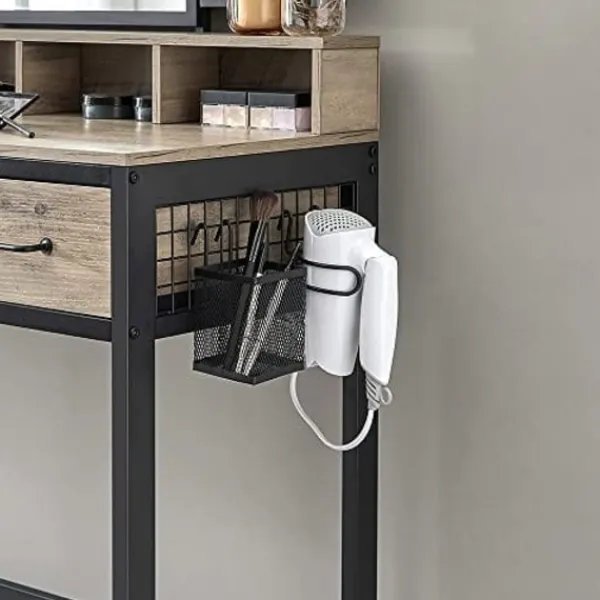 Pavil Sminkbord>VASAGLE Sminkbord med vadderad pall, trippelspegel, 3 lådor, grå och svart