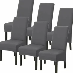 Stolar>Överdimensionerade matstolsöverdrag, stretchiga, grå, 6-pack, stolsöverdrag med hög rygg för moderna stolar, bröllop, vardagsrum