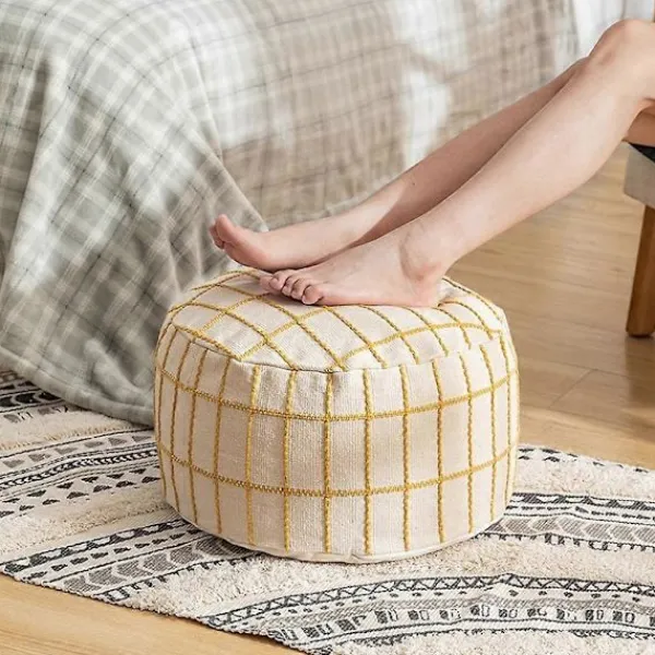 Sittpuffar>Överdrag för ottoman puff, sittkub för golvkudde, dekorativ puff för sovrum och barnrum, beige pufföverdrag för heminredning