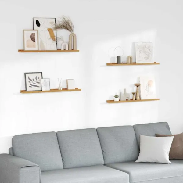 vidaXL Hyllor>Vägg hylla med hylla 4 pcs Beige 80 x 9 x 3 cm Konstruerat trä