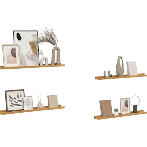 vidaXL Hyllor>Vägg hylla med hylla 4 pcs Beige 80 x 9 x 3 cm Konstruerat trä