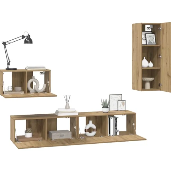vidaXL Tv-Bänkar>Vägg TV Skåp Väggmonterad 4 pcs Artisan Ek Konstruerat trä