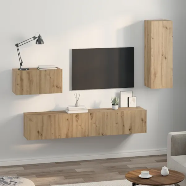 vidaXL Tv-Bänkar>Vägg TV Skåp Väggmonterad 4 pcs Artisan Ek Konstruerat trä