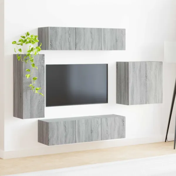 vidaXL Tv-Bänkar>Väggmonterad 6 pcs Grå Sonoma