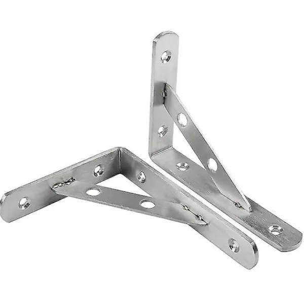 Hyllor>Väggmonterad hörnhylla i rostfritt stål, silver, rätvinklig, solid konsol (2-pack, silver)