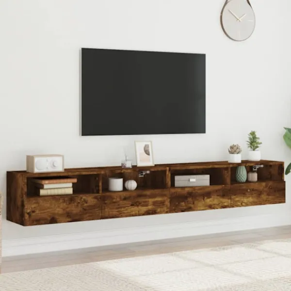 vidaXL Tv-Bänkar>Väggmonterad tv-bänk 2 st rökfärgad ek 100x30x30 cm