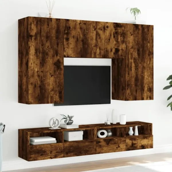 vidaXL Tv-Bänkar>Väggmonterad tv-bänk 2 st rökfärgad ek 100x30x30 cm