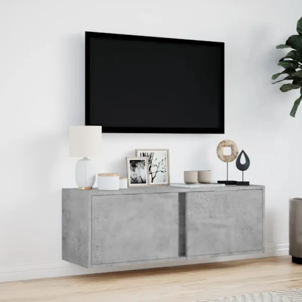 vidaXL Tv-Bänkar>Väggmonterad tv-bänk LED betonggrå 100x31x35 cm