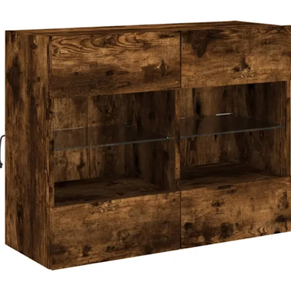 vidaXL Tv-Bänkar>Väggmonterad tv-bänk LED rökfärgad ek 78,5x30x60,5 cm