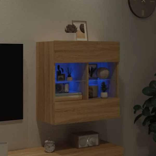 vidaXL Tv-Bänkar>Väggmonterad tv-bänk LED sonoma-ek 58,5x30x60,5 cm