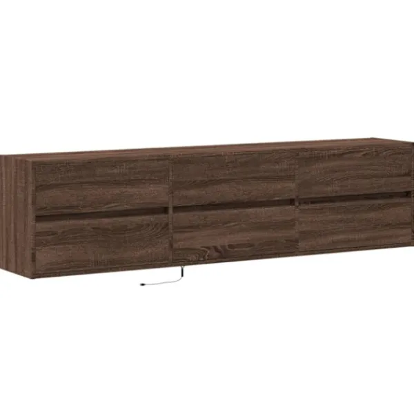 vidaXL Tv-Bänkar>Väggmonterad tv-bänk LEDs brun ek 180x31x45 cm