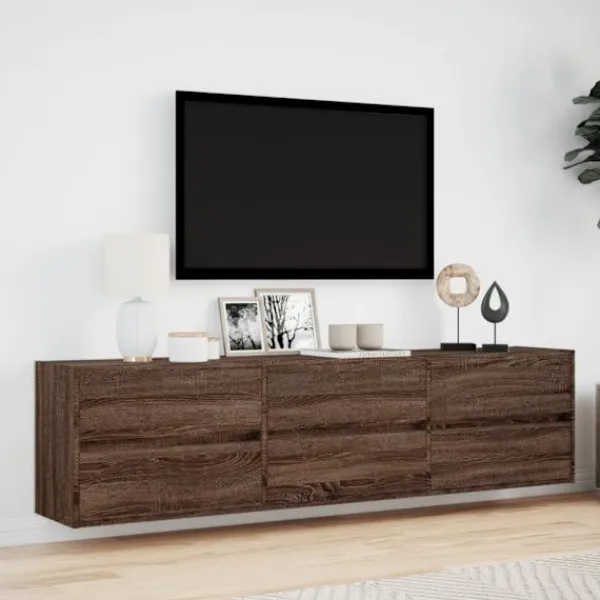 vidaXL Tv-Bänkar>Väggmonterad tv-bänk LEDs brun ek 180x31x45 cm