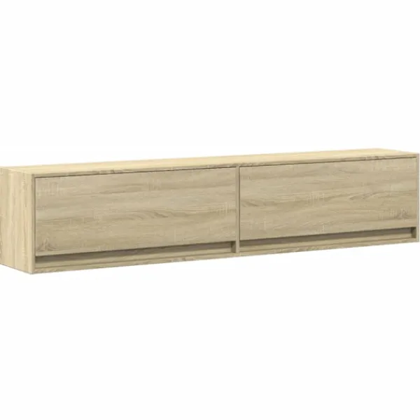 vidaXL Tv-Bänkar>Väggmonterad tv-bänk LEDs sonoma-ek 180x31x38 cm