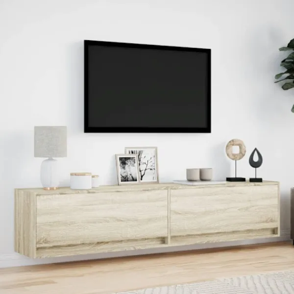 vidaXL Tv-Bänkar>Väggmonterad tv-bänk LEDs sonoma-ek 180x31x38 cm