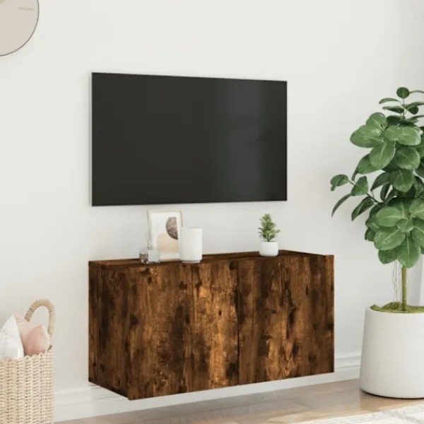vidaXL Tv-Bänkar>Väggmonterad tv-bänk rökfärgad ek 80x30x41 cm