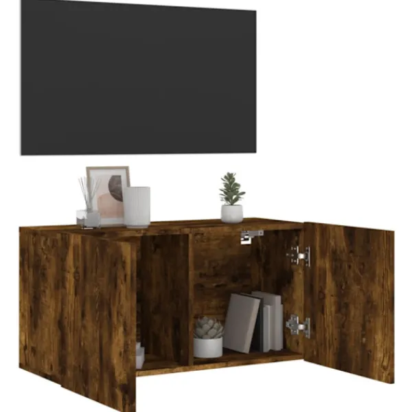 vidaXL Tv-Bänkar>Väggmonterad tv-bänk rökfärgad ek 80x30x41 cm