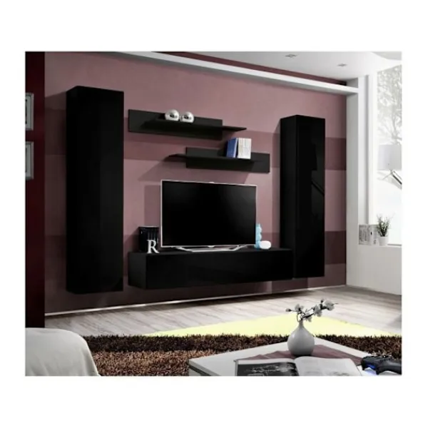 AUCUNE Tv-Bänkar>Väggmonterad TV-möbel - Fly I - 260 cm x 190 cm x 40 cm - Svart
