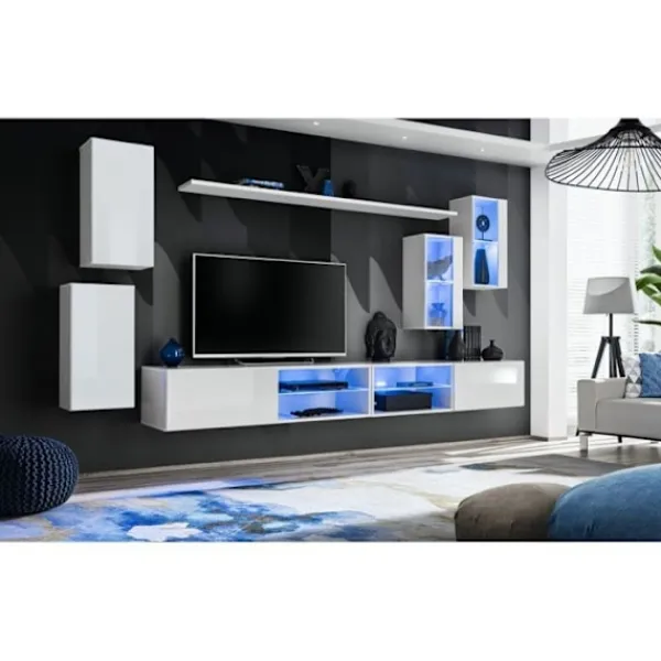 AC-DÉCO Tv-Bänkar>Väggmonterad TV-möbel Switch XXV - L 280 x P 40 x H 140 cm - Vit