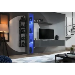 AC-DÉCO Tv-Bänkar>Väggmonterad TV-möbel Switch Met VII - L 240 x P 40 x H 180 cm - Grå