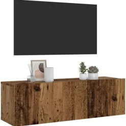 vidaXL Tv-Bänkar>Väggmonterad tv-skåp åldrat trä 100x30x30 cm konstruerat trä