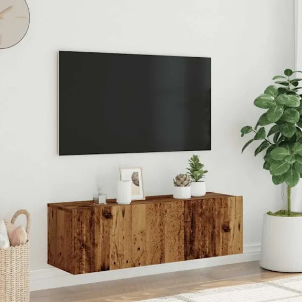 vidaXL Tv-Bänkar>Väggmonterad tv-skåp åldrat trä 100x30x30 cm konstruerat trä