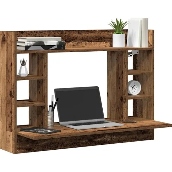 vidaXL Kontorsmöbler>Väggmonterat skrivbord med hylla Gammalt trä 105 x 48 x 75 cm
