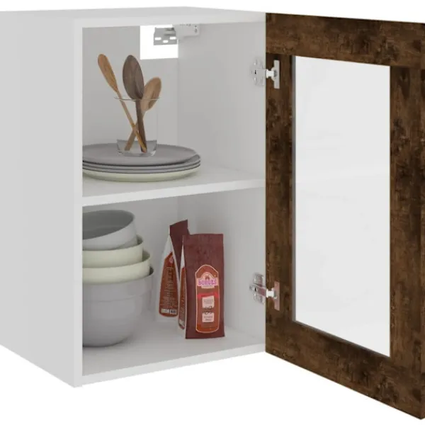 vidaXL Skåp>Väggskåp glas “Lyon” rökfärgad ek 40x31x60 cm konstruerat trä