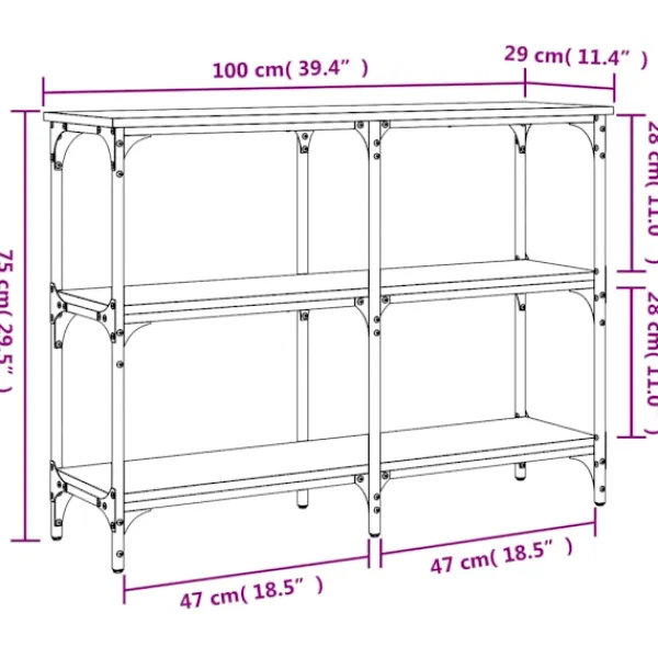 vidaXL Hyllor>Avlastningsbord ek 100x29x75 cm konstruerat trä