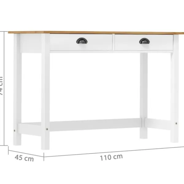 vidaXL Kontorsmöbler>Avlastningsbord Hill med 2 lådor 110x45x74 cm massiv furu