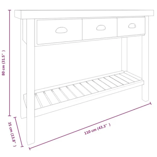 vidaXL Småbord>Avlastningsbord 110x35x80 cm massivt granträ