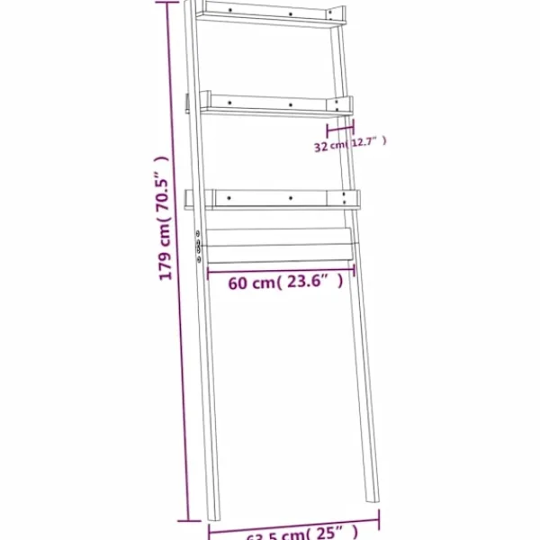 vidaXL Hyllor>Badrumshylla 63,5x32x179 cm massiv furu